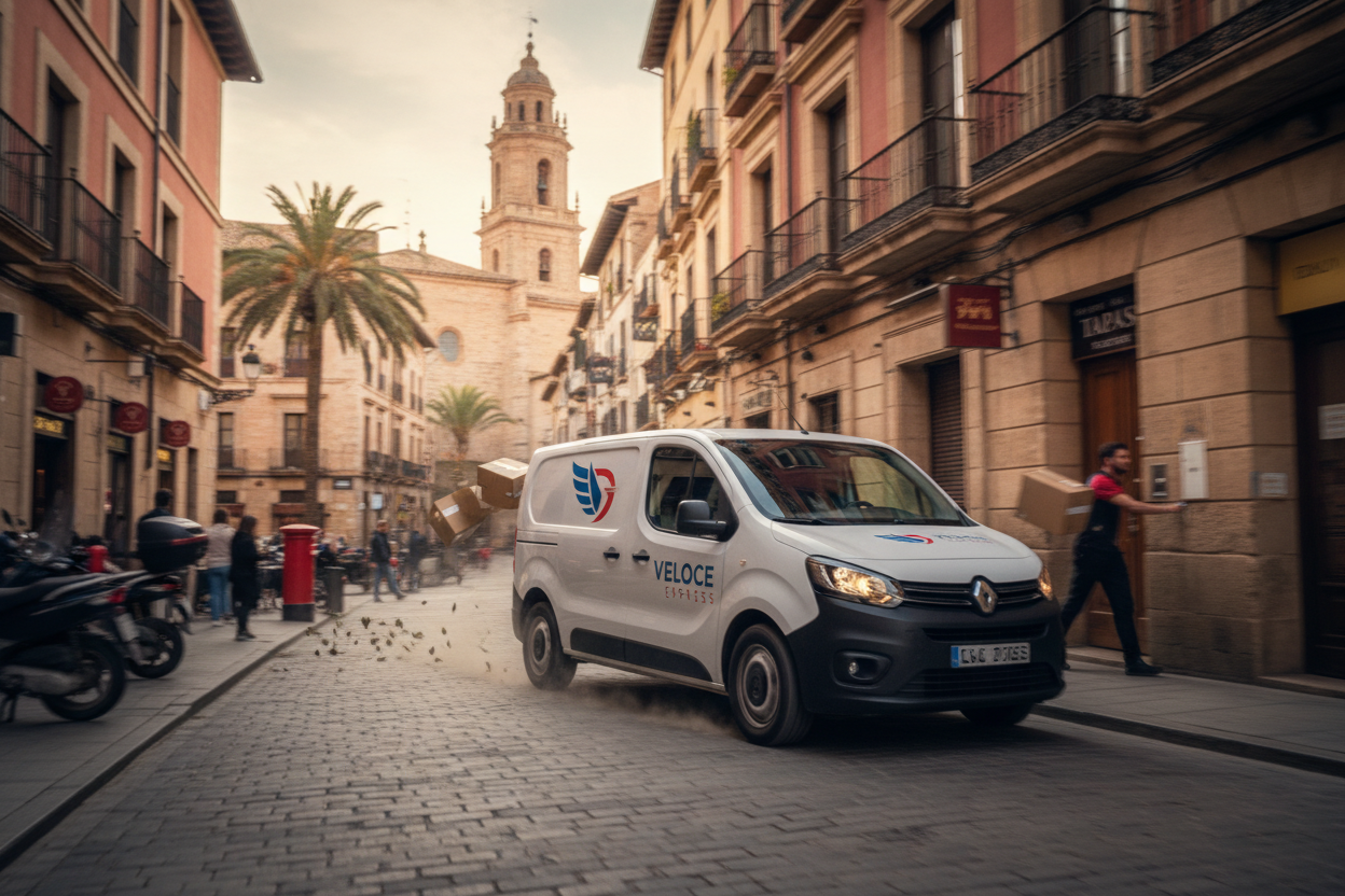 Camino de reparto a alta velocidad entregando pedidos en España 